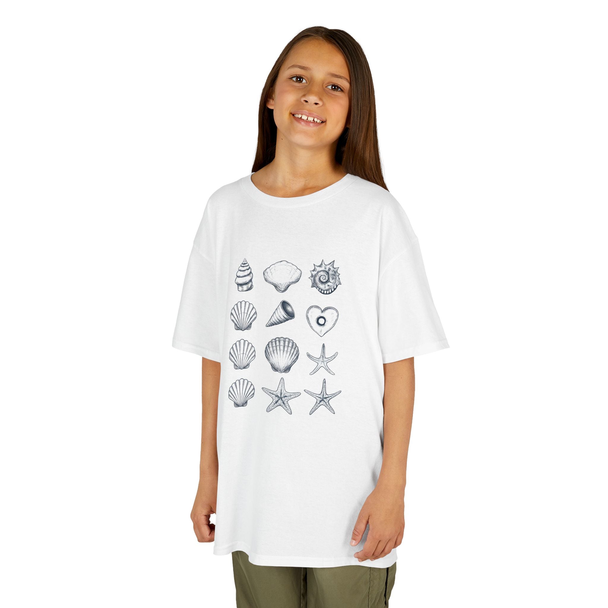 Kids Heavy Cotton™ Tee, Seashells, Multicolor, Outside Adventure Shirt, Summer Fun