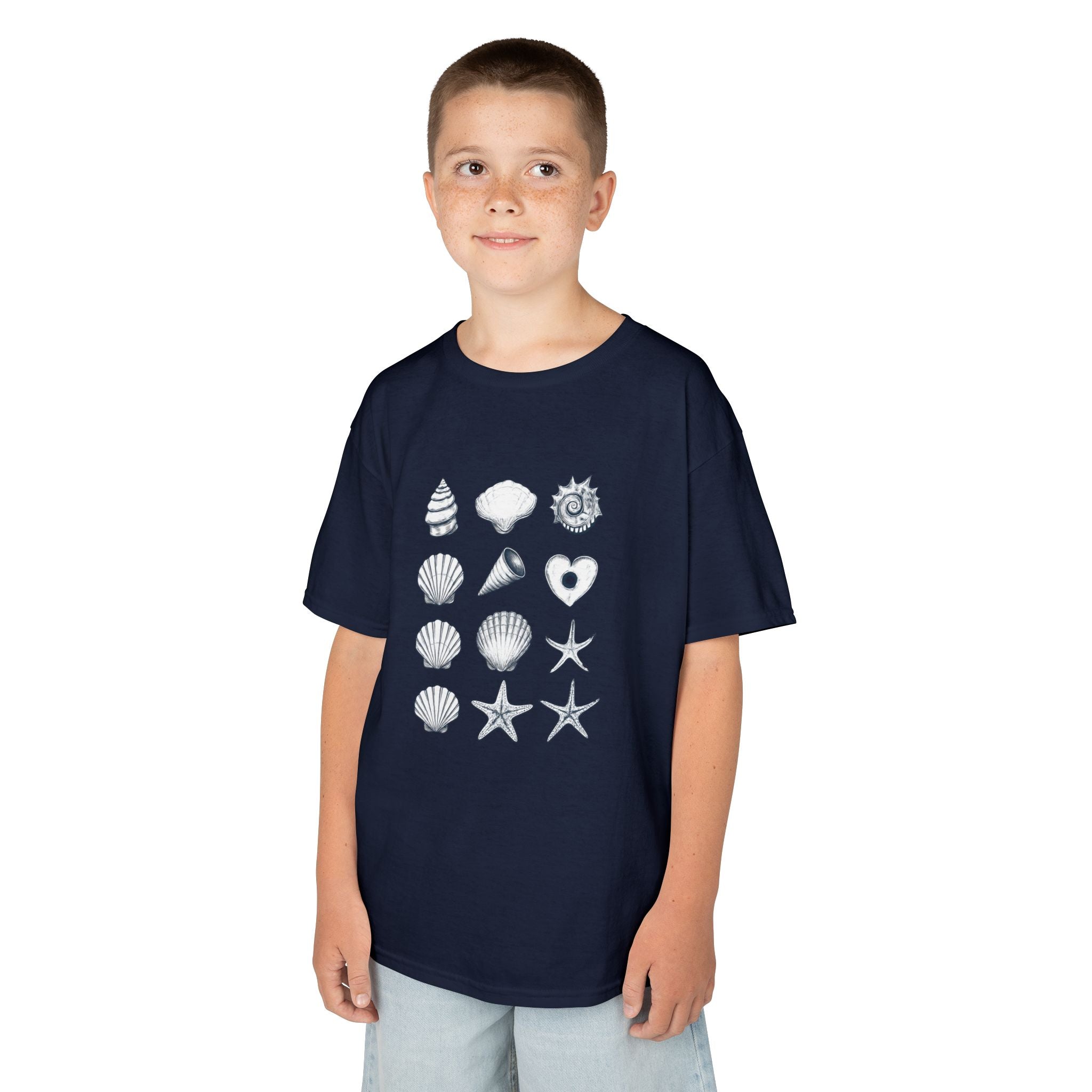 Kids Heavy Cotton™ Tee, Seashells, Multicolor, Outside Adventure Shirt, Summer Fun