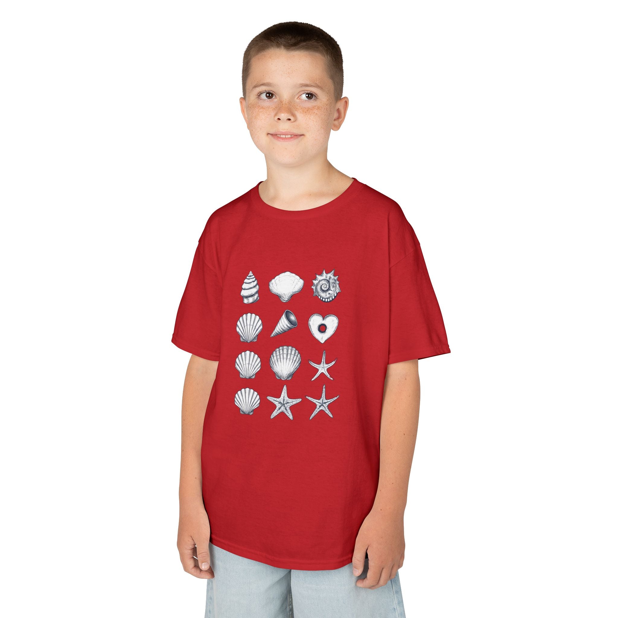 Kids Heavy Cotton™ Tee, Seashells, Multicolor, Outside Adventure Shirt, Summer Fun