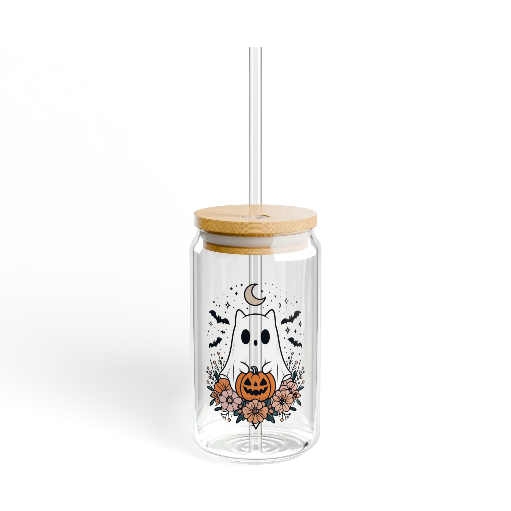 Halloween Sipper Glass, 16oz - Ghost & Pumpkin Design, Perfect for Parties, Fall Decor, Eco-Friendly Drinkware, Gift Idea