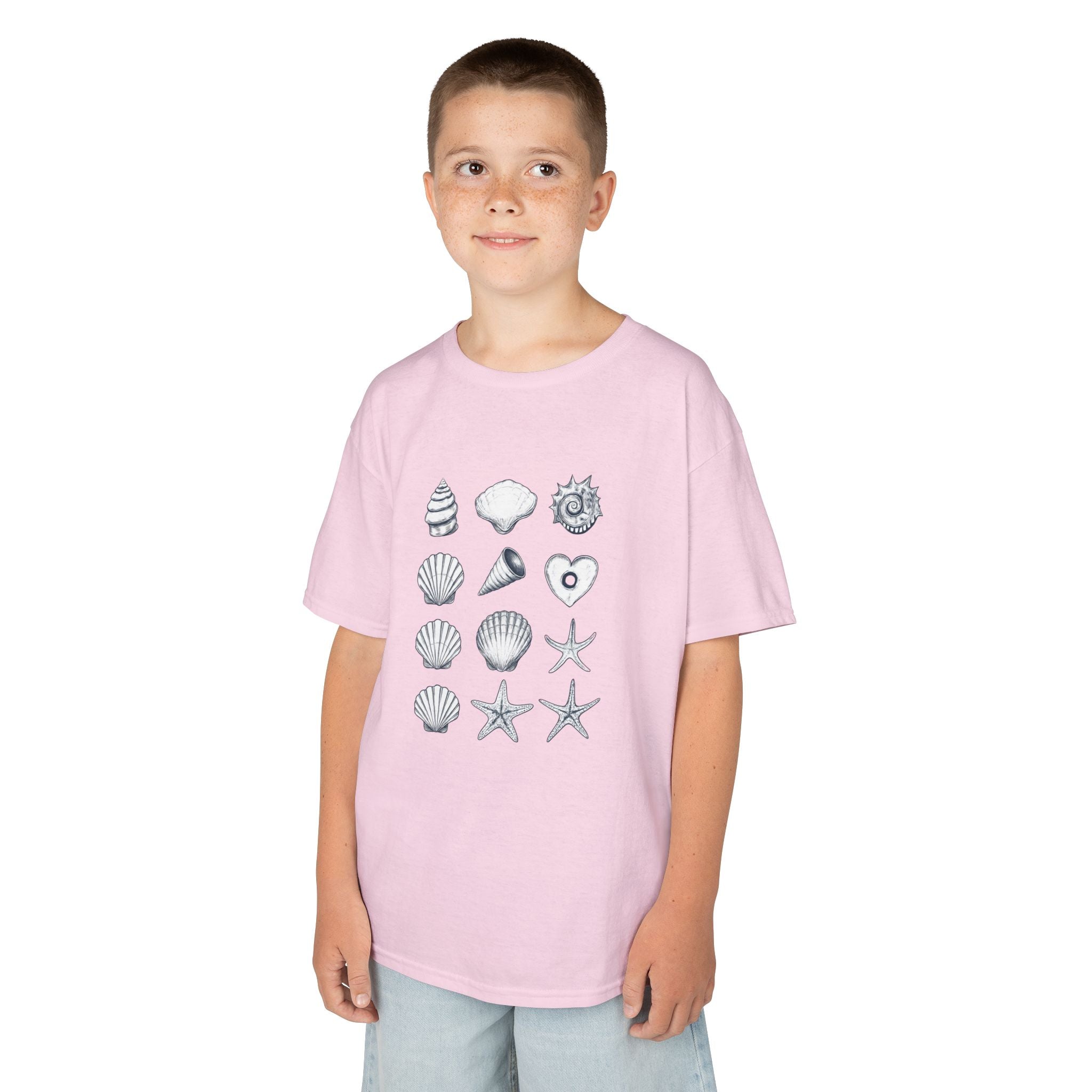 Kids Heavy Cotton™ Tee, Seashells, Multicolor, Outside Adventure Shirt, Summer Fun