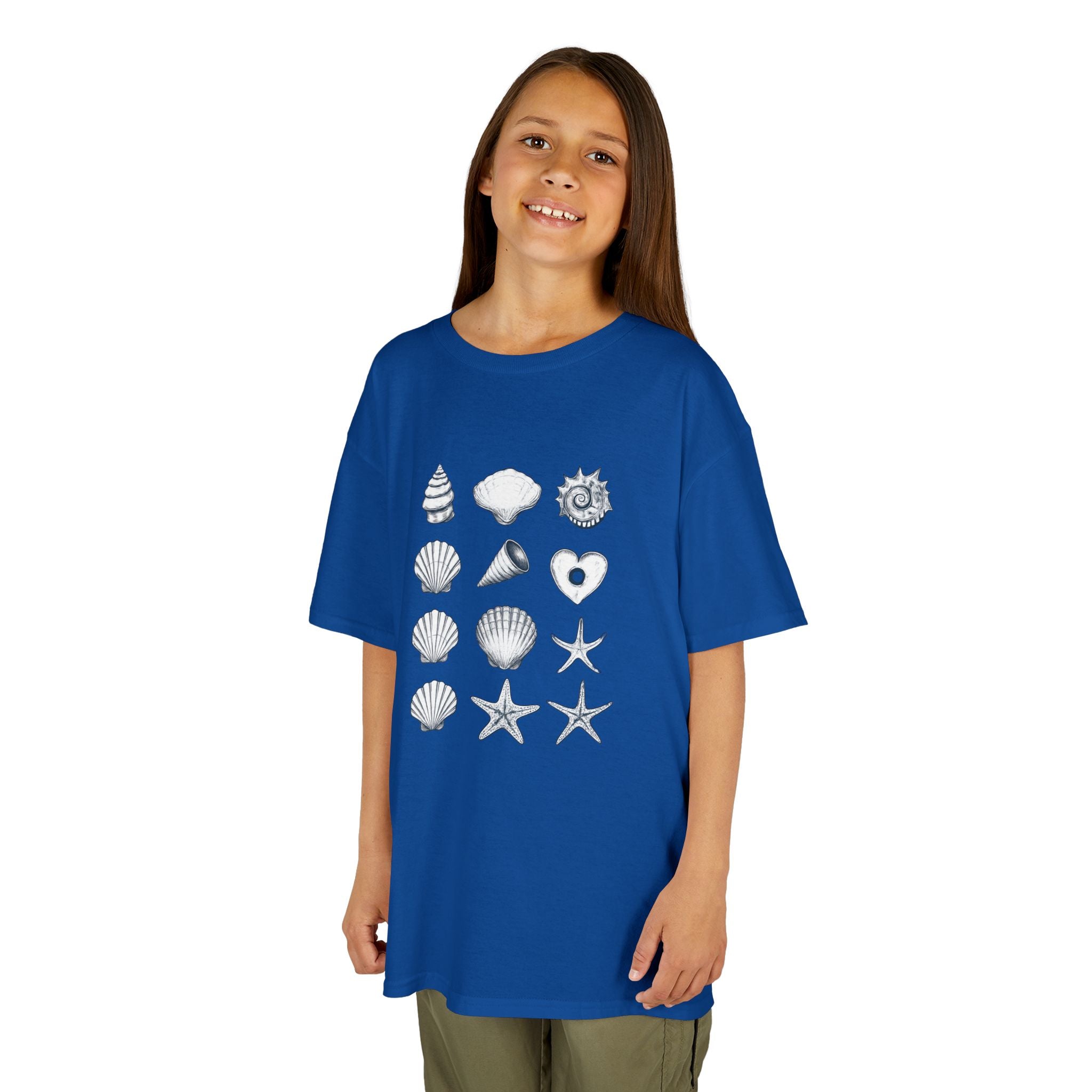 Kids Heavy Cotton™ Tee, Seashells, Multicolor, Outside Adventure Shirt, Summer Fun