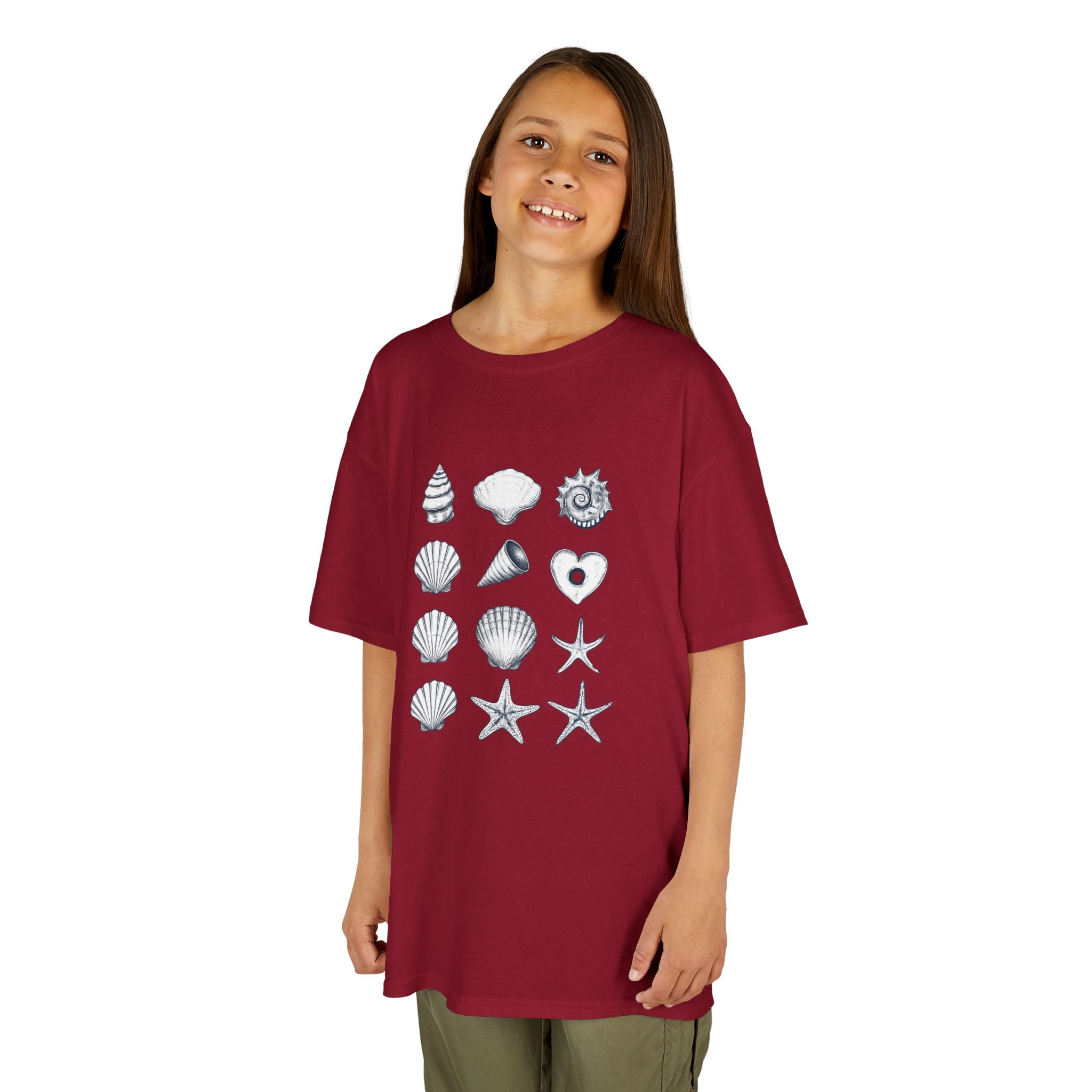 Kids Heavy Cotton™ Tee, Seashells, Multicolor, Outside Adventure Shirt, Summer Fun