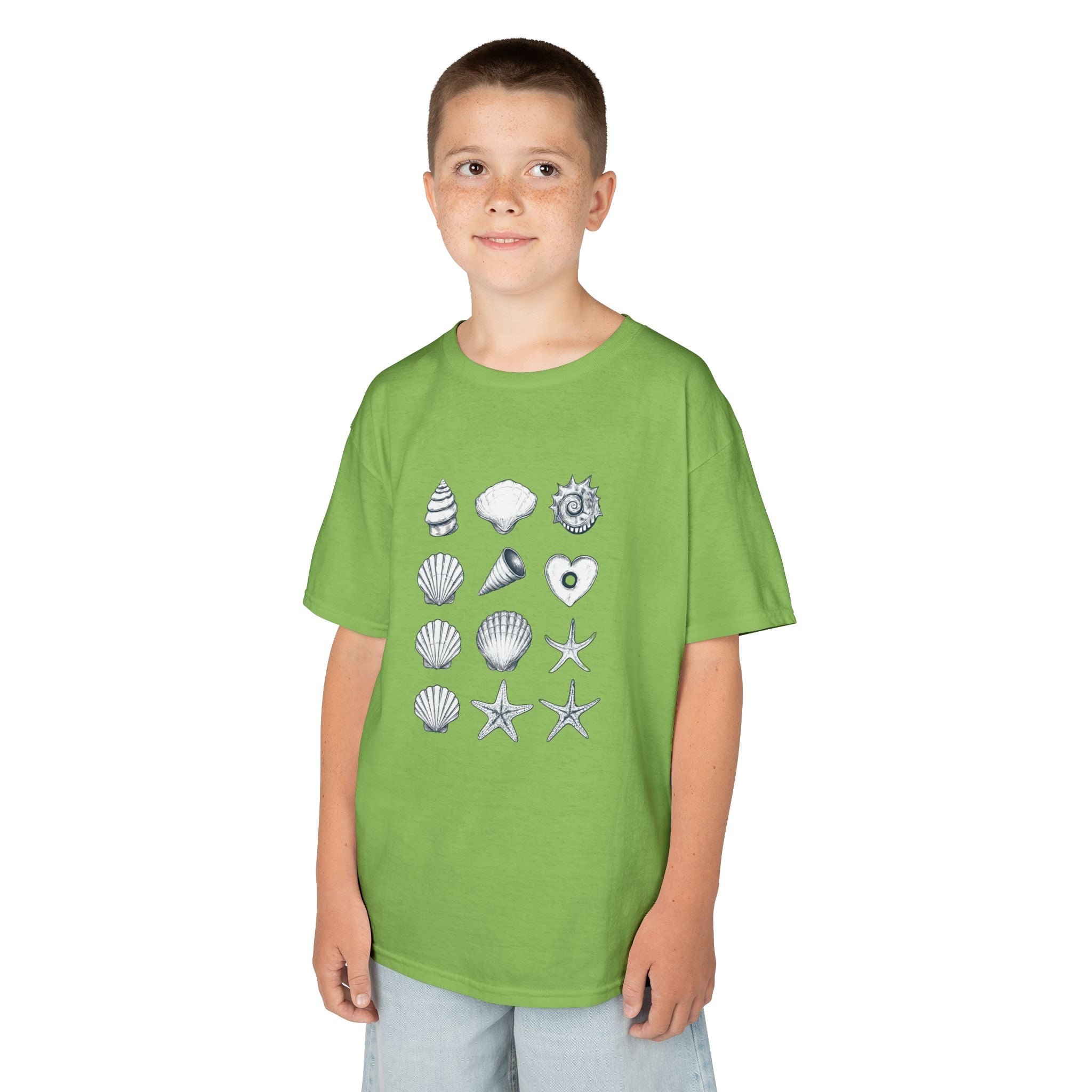 Kids Heavy Cotton™ Tee, Seashells, Multicolor, Outside Adventure Shirt, Summer Fun