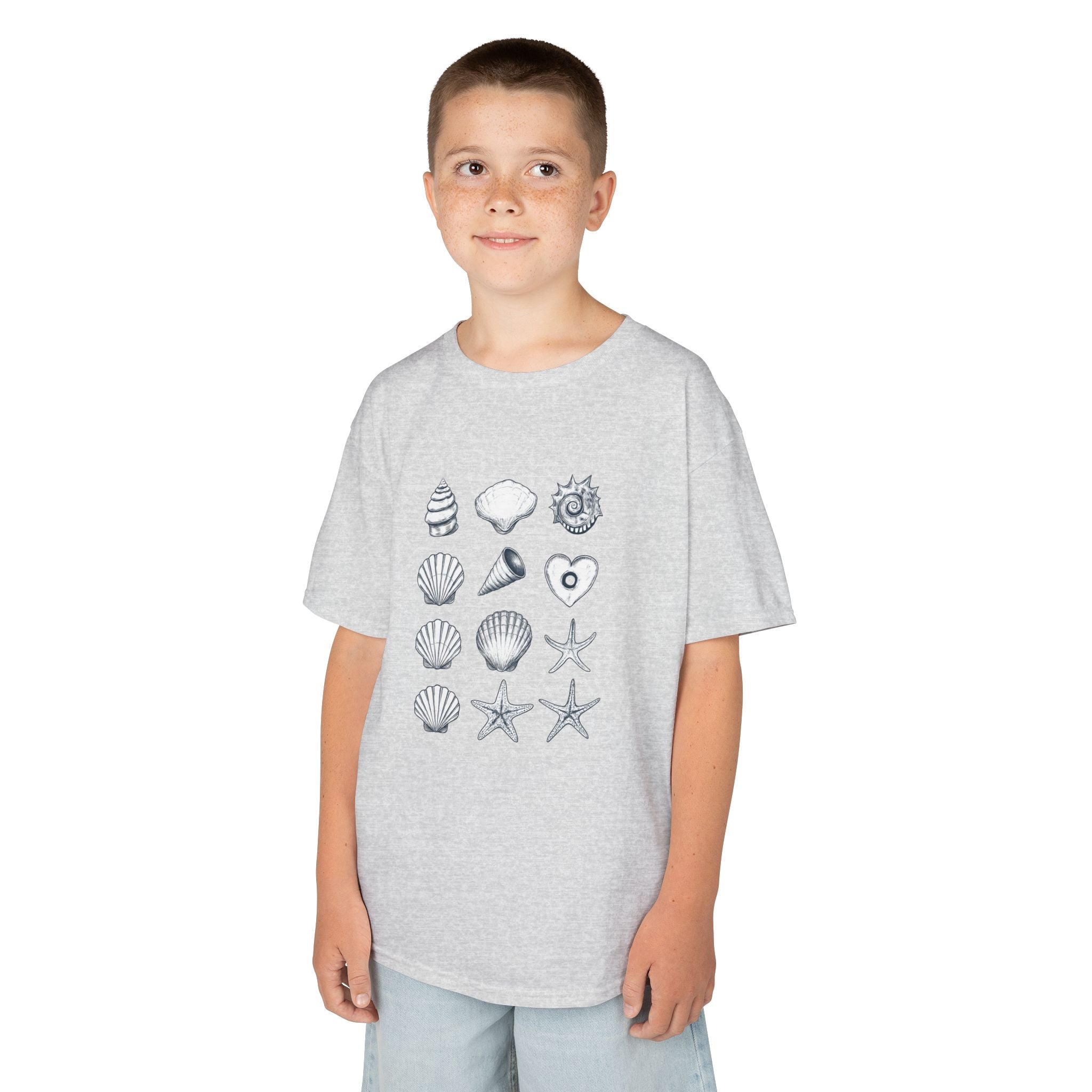 Kids Heavy Cotton™ Tee, Seashells, Multicolor, Outside Adventure Shirt, Summer Fun