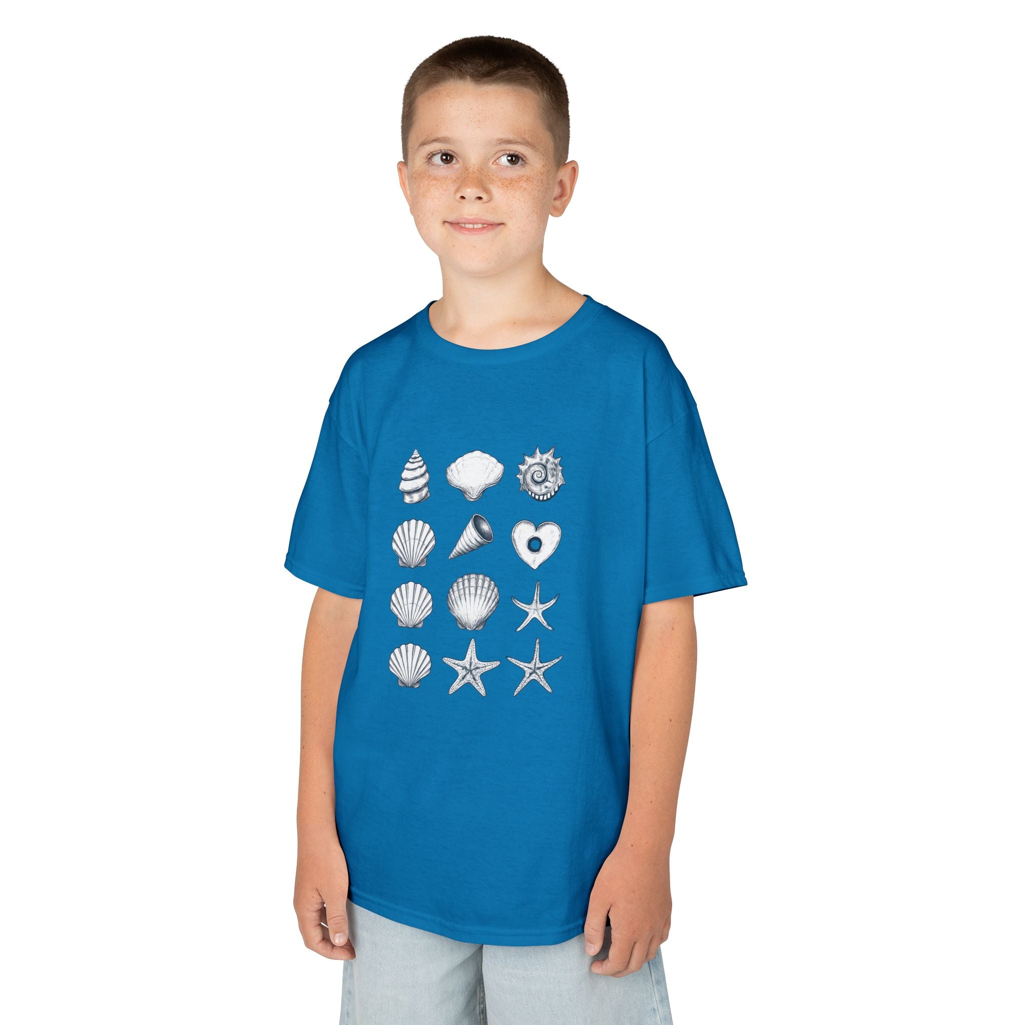 Kids Heavy Cotton™ Tee, Seashells, Multicolor, Outside Adventure Shirt, Summer Fun